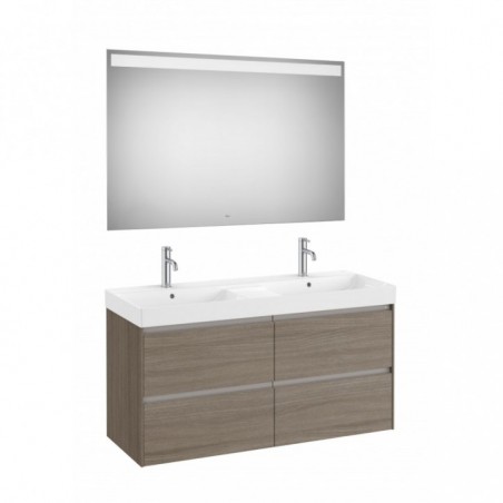 Meuble Ona 4 tiroirs + lavabo en fineceramic + miroir led eidos 1200mm orme foncé réf A851710511 ROCA
