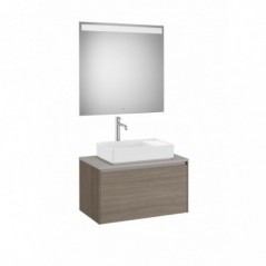 Meuble Ona 1 tiroir pour vasque à poser + miroir led eidos 800 orme foncé réf A851712511 ROCA