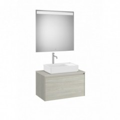 Meuble Ona 1 tiroir pour vasque à poser + miroir led eidos 800 chêne blanchi réf A851712512 ROCA