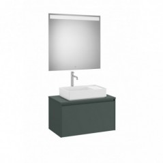 Meuble Ona 1 tiroir pour vasque à poser + miroir led eidos 800 vert mat réf A851712513 ROCA
