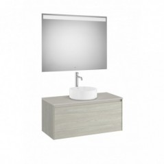 Meuble Ona 1 tiroir pour vasque à poser + miroir led eidos 1000 chêne blanchi réf A851714512 ROCA
