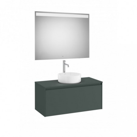Meuble Ona 1 tiroir pour vasque à poser + miroir led eidos 1000 vert mat réf A851714513 ROCA