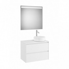 Meuble Ona 2 tiroirs pour vasque à poser droite + miroir led eidos 800 blanc mat réf A851715509 ROCA