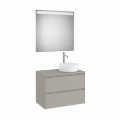 Meuble Ona 2 tiroirs pour vasque à poser droite + miroir led eidos 800 gris mat réf A851715510 ROCA