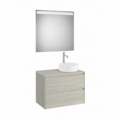 Meuble Ona 2 tiroirs pour vasque à poser droite + miroir led eidos 800 chêne blanchi réf A851715512 ROCA