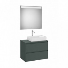 Meuble Ona 2 tiroirs pour vasque à poser droite + miroir led eidos 800 vert mat réf A851715513 ROCA