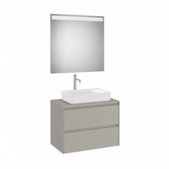 Meuble Ona 2 tiroirs pour vasque à poser + miroir led eidos 800 gris mat réf A851716510 ROCA