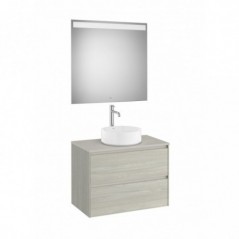 Meuble Ona 2 tiroirs pour vasque à poser + miroir led eidos 800 chêne blanchi réf A851716512 ROCA