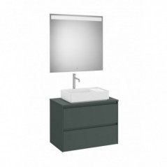 Meuble Ona 2 tiroirs pour vasque à poser + miroir led eidos 800 vert mat réf A851716513 ROCA