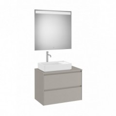 Meuble Ona 2 tiroirs pour vasque à poser gauche + miroir led eidos 800 gris mat réf A851717510 ROCA