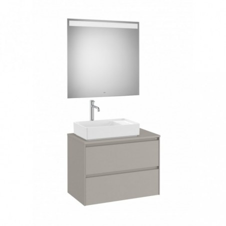 Meuble Ona 2 tiroirs pour vasque à poser gauche + miroir led eidos 800 gris mat réf A851717510 ROCA