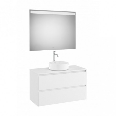 Meuble Ona 2 tiroirs pour vasque à poser + miroir led eidos 1000 blanc mat réf A851718509 ROCA