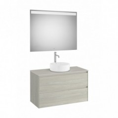Meuble Ona 2 tiroirs pour vasque à poser + miroir led eidos 1000 chêne blanchi réf A851718512 ROCA
