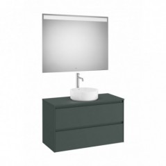 Meuble Ona 2 tiroirs pour vasque à poser + miroir led eidos 1000 vert mat réf A851718513 ROCA