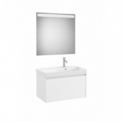 Meuble Ona 1 tiroir + lavabo droite en fineceramic + miroir led eidos 800mm blanc mat réf A851721509 ROCA
