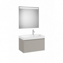 Meuble Ona 1 tiroir + lavabo droite en fineceramic + miroir led eidos 800mm gris mat réf A851721510 ROCA