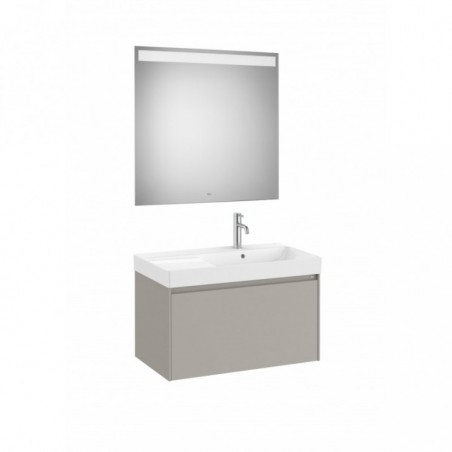 Meuble Ona 1 tiroir + lavabo droite en fineceramic + miroir led eidos 800mm gris mat réf A851721510 ROCA