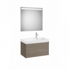 Meuble Ona 1 tiroir + lavabo droite en fineceramic + miroir led eidos 800mm orme foncé réf A851721511 ROCA