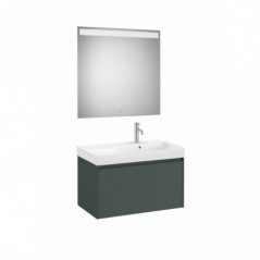 Meuble Ona 1 tiroir + lavabo droite en fineceramic + miroir led eidos 800mm vert mat réf A851721513 ROCA