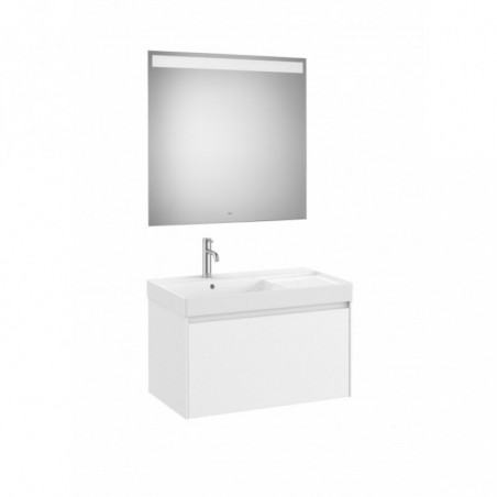 Meuble Ona 1 tiroir + lavabo gauche en fineceramic + miroir led eidos 800mm blanc mat réf A851722509 ROCA
