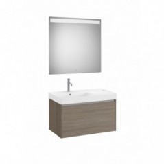 Meuble Ona 1 tiroir + lavabo gauche en fineceramic + miroir led eidos 800mm orme foncé réf A851722511 ROCA