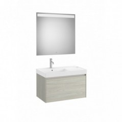 Meuble Ona 1 tiroir + lavabo gauche en fineceramic + miroir led eidos 800mm chêne blanchi réf A851722512 ROCA
