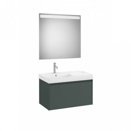Meuble Ona 1 tiroir + lavabo gauche en fineceramic + miroir led eidos 800mm vert mat réf A851722513 ROCA
