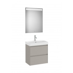 Meuble Ona compact 2 tiroirs + lave-mains en fineceramic + miroir led eidos 600mm gris mat réf A851700510 ROCA