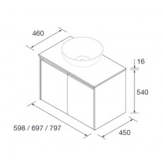 Meuble NOJA 2 tiroirs 60 cm avec plan de toilette pour vasque à poser SALGAR
