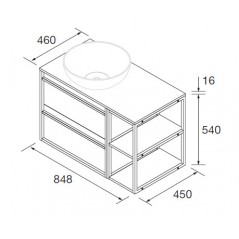 Meuble reversible ATTILA 2 tiroirs droite ou gauche et coquette 2 niches en 85 cm avec plan de toilette SALGAR