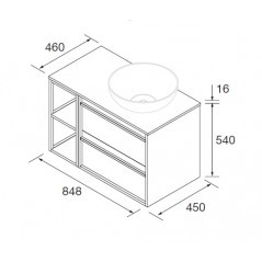 Meuble reversible ATTILA 2 tiroirs droite ou gauche et coquette 2 niches en 85 cm avec plan de toilette SALGAR