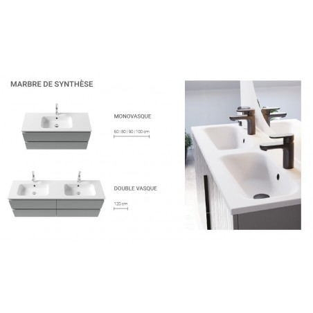 Plan vasque intégrée LUCIOLE en marbre de synthèse blanc brillant 90 cm réf 551985 Sanijura