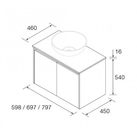 Meuble NOJA blanc mat 2 portes 60 cm avec plan de toilette pour vasque à poser réf 105535 SALGAR