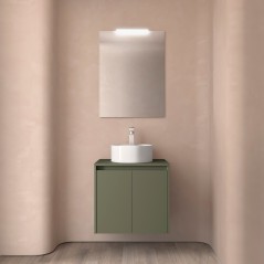 Meuble NOJA vert mat 2 portes 70 cm avec plan de toilette pour vasque à poser réf 105547 SALGAR