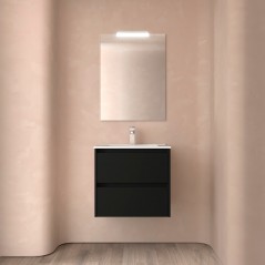 Meuble NOJA noir mat 2 tiroirs 60 cm avec vasque, miroir et éclairage LED réf 105374 SALGAR